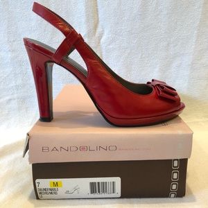 Bandolino Red Leather Open Toe Bow Heels Size 7